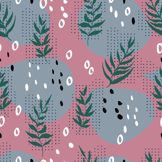 Botanical abstract seamless pattern of twigs with dots and spots