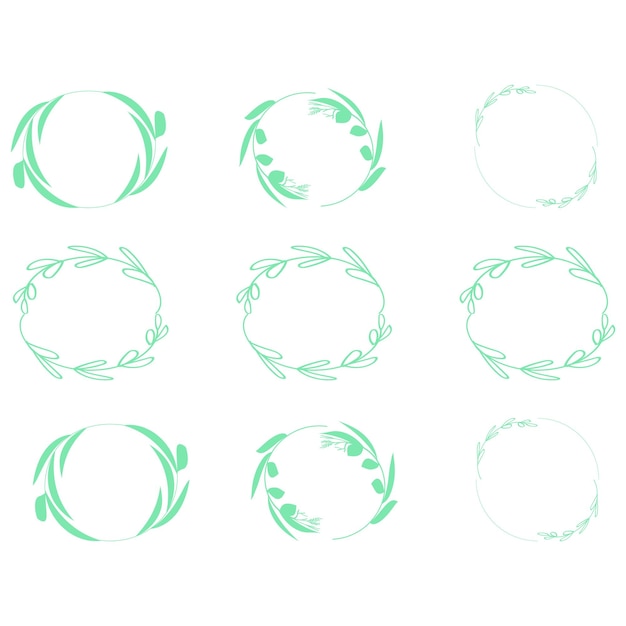 Botanical circle frame Hand drawn round line border leaves and flowers