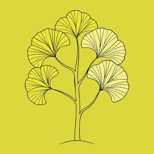 botanical vector background with ginkgo biloba continuous one line drawing with abstract shape