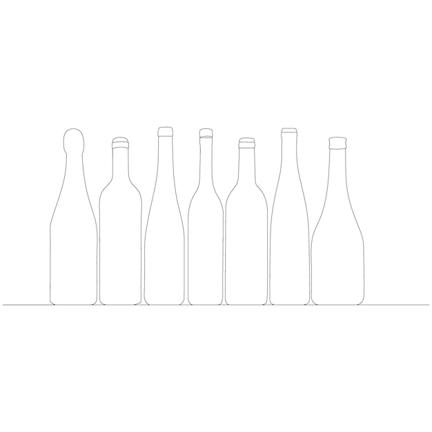 bottle Continuous line drawing Wine bottle linear icon One line drawing background Vector