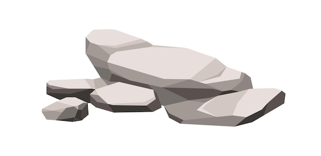Boulder and stone pieces composition. Polygonal rocks pile. Geometric boulderstone and cobblestones. Cobbles group. Cartoon vector illustration of rocky formation isolated on white background
