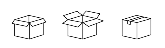 Box icons set Delivery box package export boxes cargo box gift box open packaging