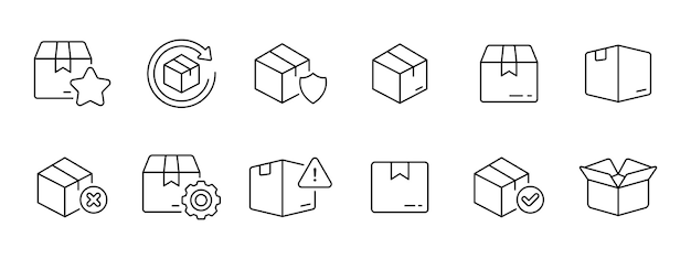 box set icon square favorites 247 packaging cardboard acceptance refusal open box parcel mail concept vector line icon on white background