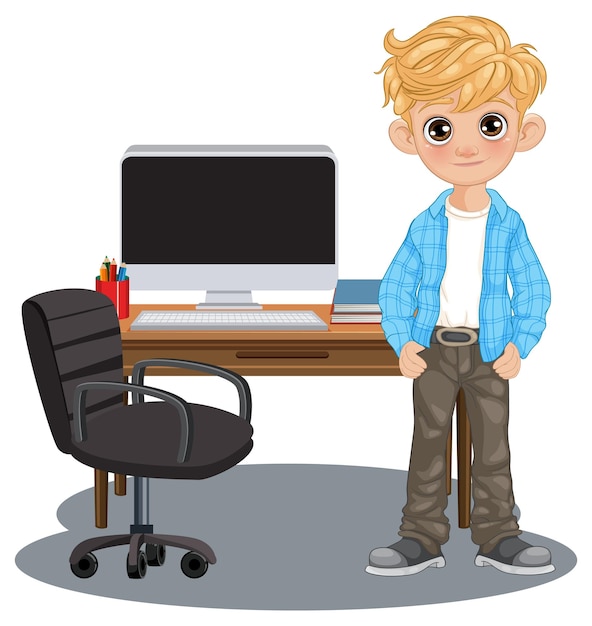Boy in Home Office Setup