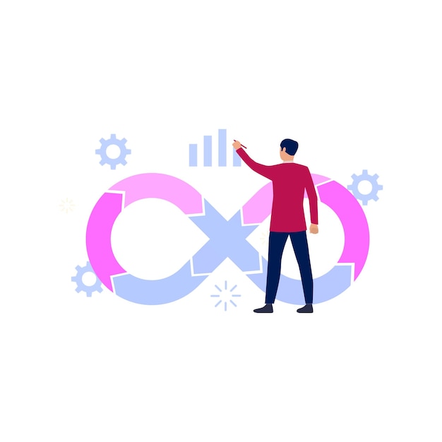 Boy is pointing at business graph