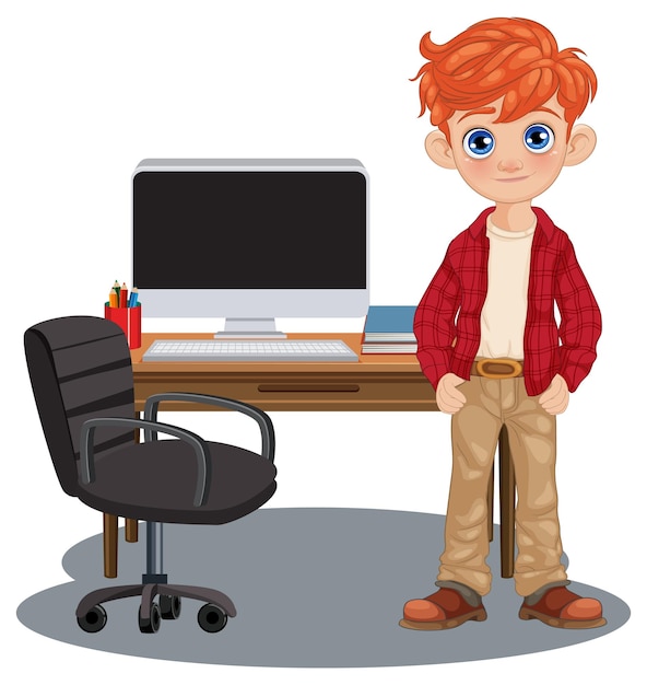 Boy Standing by Office Desk