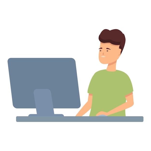Boy study icon cartoon vector Internet class Student online