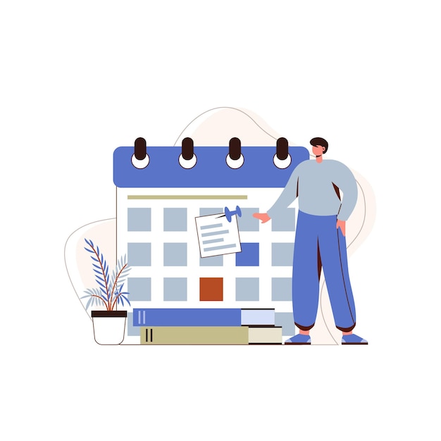 Boys set the schedule on the calendar, boys look at the calendar schedule conceptual design ilustration vector
