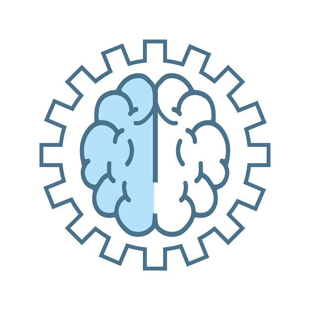 Brain and set up robot technology flat icons style on white background Line icons symbols