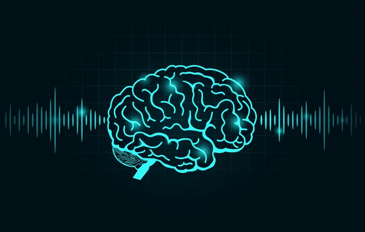 Brain wave and Frequency line on black graph