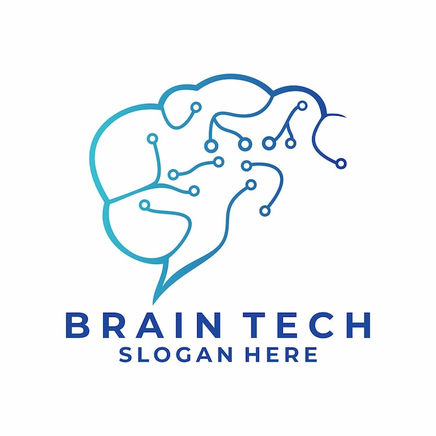 Brain with line network connection logo design Simple tech logo design icon