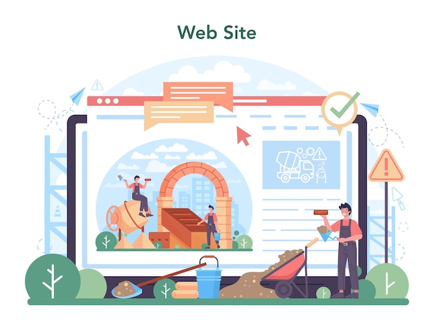 Bricklayer online service or platform professional builder constructing
