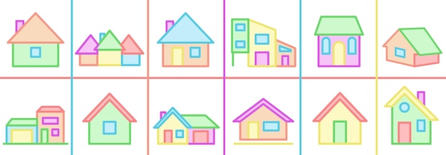 Bright collection of house icons Houses and huts Vector huts