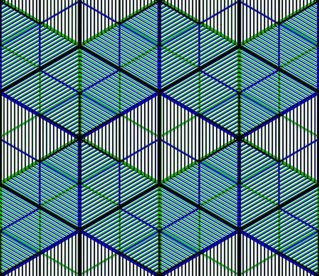 Bright illusory abstract geometric seamless pattern with 3d geometric figures. Vector transparent superimpose backdrop.