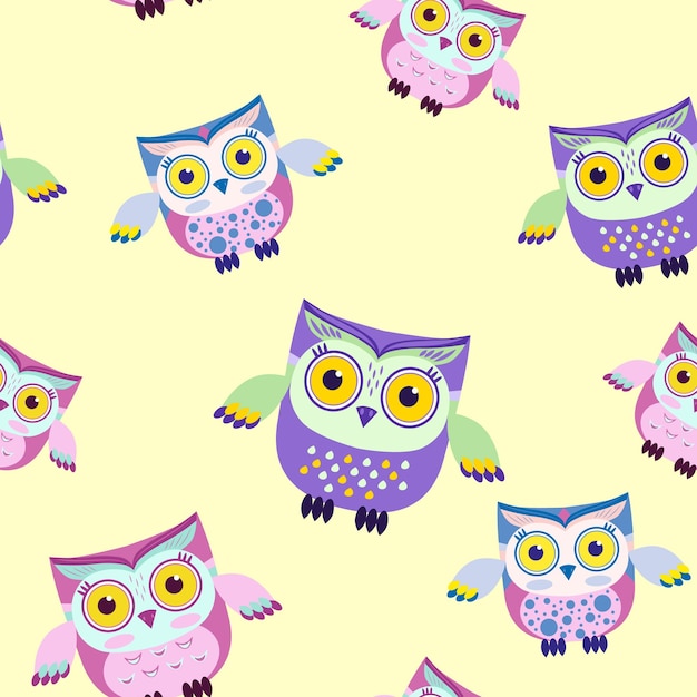 bright multicolored pattern with owls vector illustration