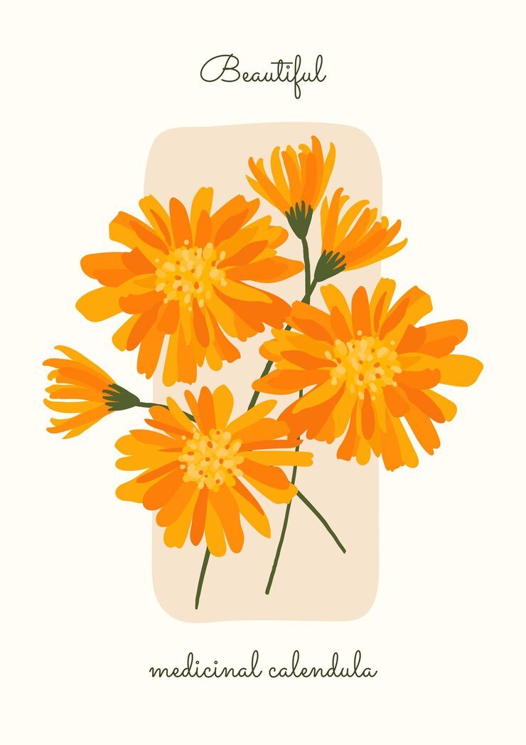 Vektör bright orange flowers on a light background cozy poster with a bright bouquet of marigolds
