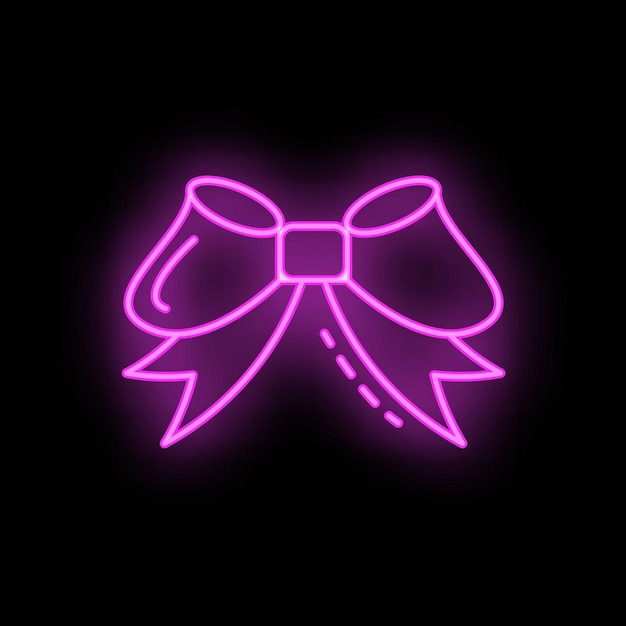 Bright pink neon bow glowing on black background