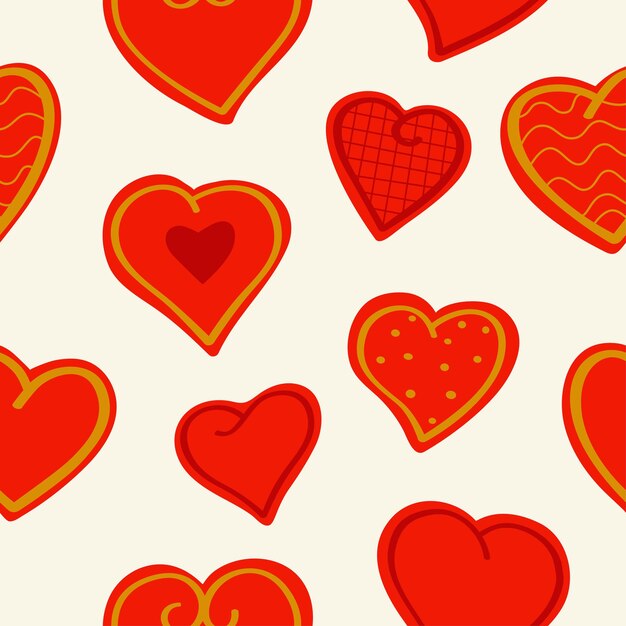 Bright seamless pattern white background hearts Valentines day hand drawn vector
