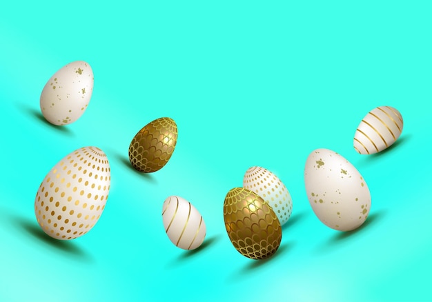 Bright turquoise composition with a set of Easter eggs design element