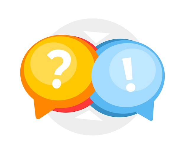 Bright vector speech bubbles with question and exclamation marks representing