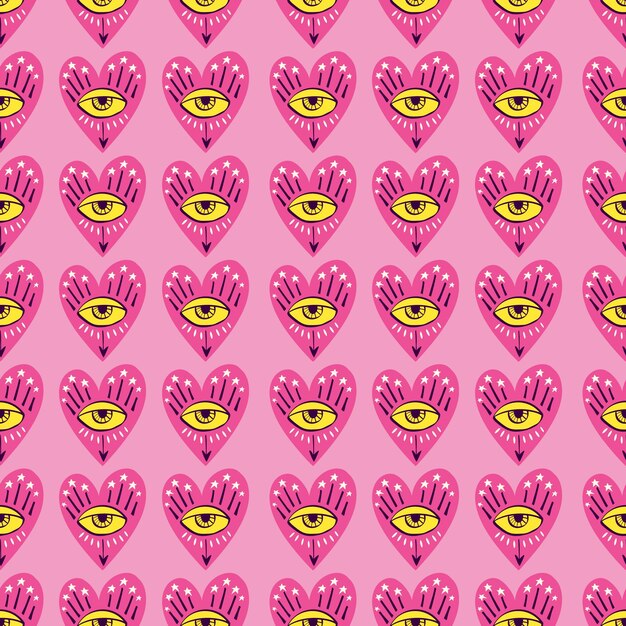 Bright vivid Valentines Day seamless pattern with magical hearts