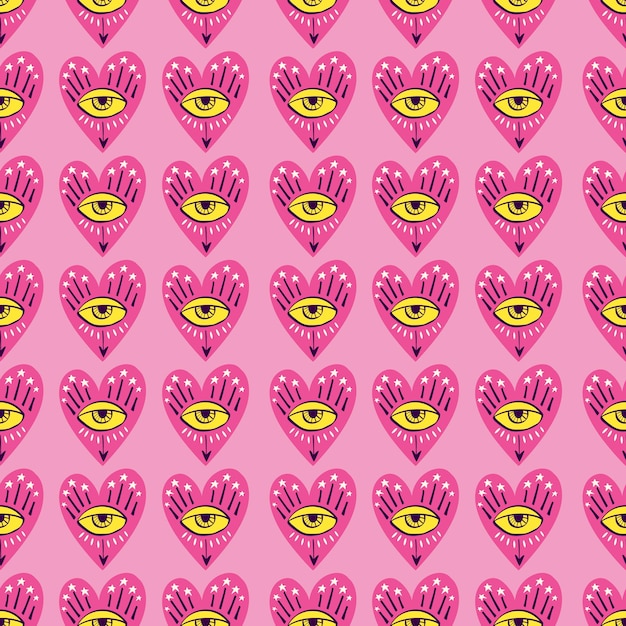 Bright vivid Valentines Day seamless pattern with magical hearts