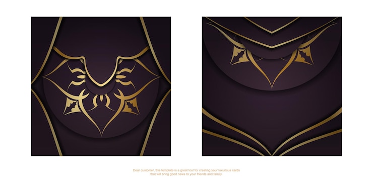 Vektör brochure template in burgundy color with greek gold ornaments ready for printing.