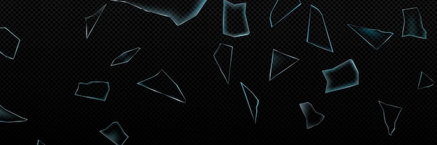 broken and exploded glass surface flying in bunch of sharp pieces of broken blue crystal or mirror