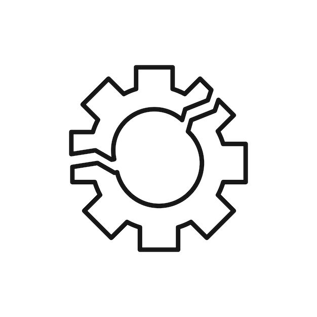 Broken gear icon Simple thin line flat symbol