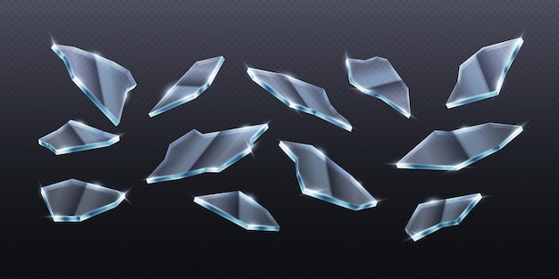 Broken glass pieces scattered on dark background