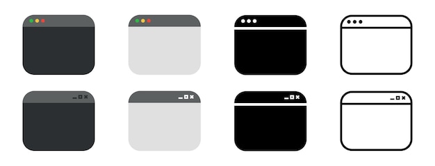 Browser window icon set Black linear and colour Vector EPS 10