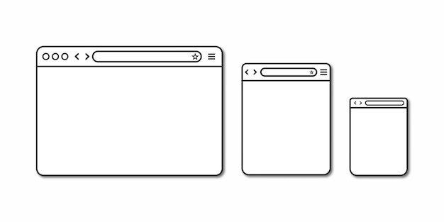 Browser window mockup Line browser mockups in flat styl for diffrent device smart phone tablet and desktop computer Mockup for web site design Vector illustration 10 eps