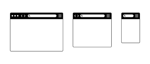 Browser window vector icons set Template web page search in internet symbol Browser window mockup