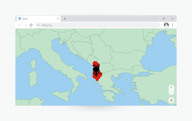 browser window with map of albania searching albania in internet
