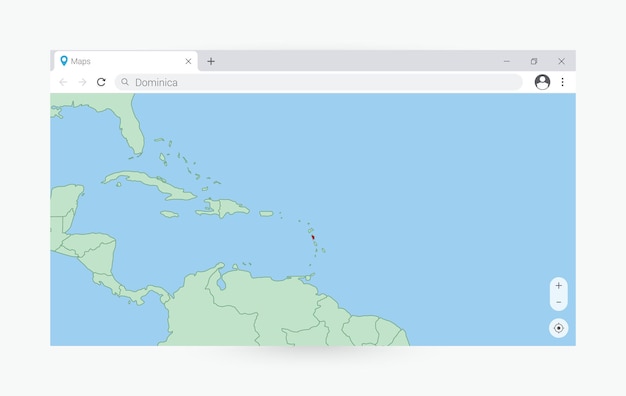 browser window with map of dominica searching dominica in internet
