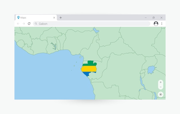 Browser window with map of Gabon searching Gabon in internet