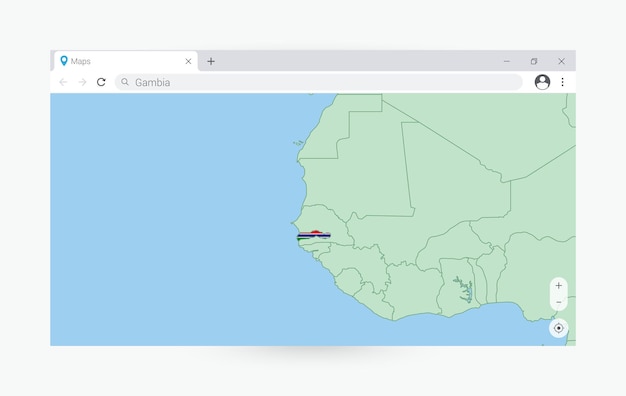 browser window with map of gambia searching gambia in internet