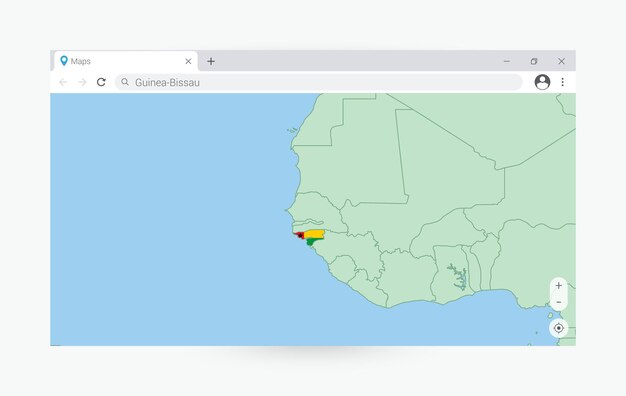 Browser window with map of GuineaBissau searching GuineaBissau in internet