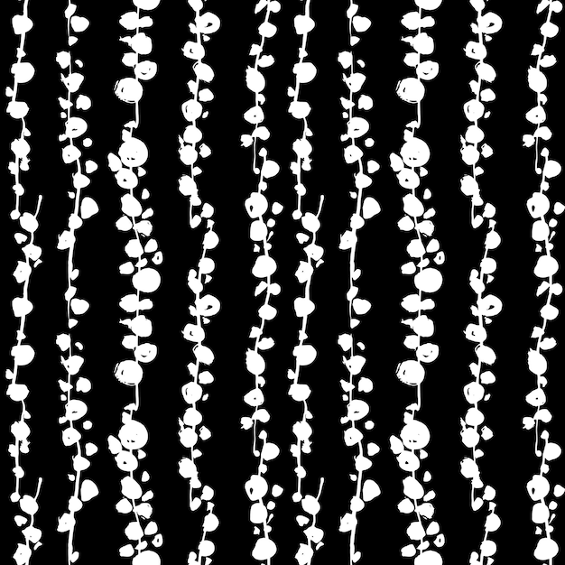 Brush branches with round leaves seamless pattern