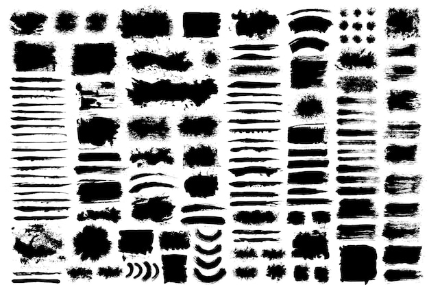 Brush strokes text boxes Vector paintbrush set Grunge design elements Dirty texture banners Ink splatters Painted objects