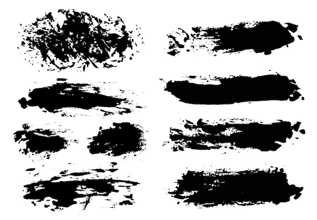 Brush strokes Vector paintbrush set Grunge design elements Rectangle and round text boxes Dirty distress texture banners Ink splatters Grungy painted objects