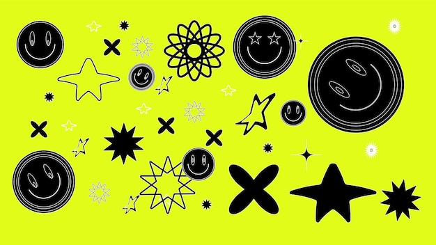 brutalism acid icons and trendy abstract shapes y2k and acid styles