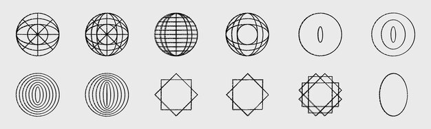 Brutalism former Stor samling av abstrakta grafiska geometriska objekt Objekt i y2k-stil