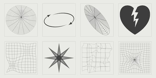 Brutalism shapes Big collection of abstract graphic geometric symbols Elements for graphic decoration