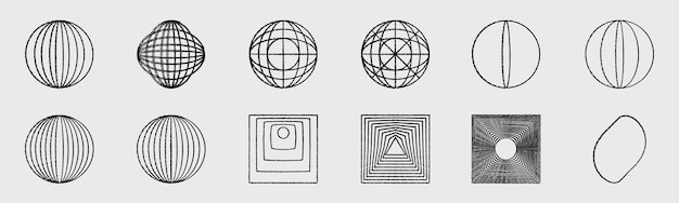 Brutalism shapes Large set of retro objects for design Abstract bauhaus and boho cosmic style