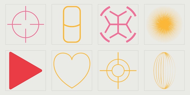 Brutalism shapes Rave psychedelic retro futuristic set Templates for notes posters