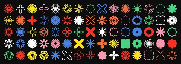 brutalist geometric shapes colorful symbols simple primitive elements and forms bauhaus retro design