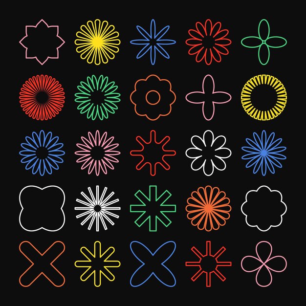 brutalist geometric shapes colorful symbols simple primitive elements and forms bauhaus retro design