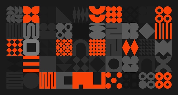 brutalist geometric shapes gray and orange symbols simple primitive elements and forms retro design trendy contemporary minimalist style vector illustration