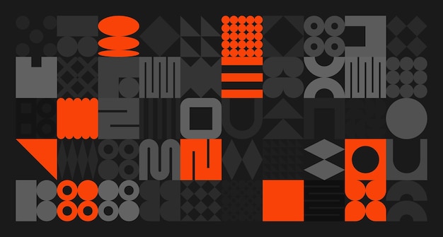brutalist geometric shapes gray and orange symbols simple primitive elements and forms retro design